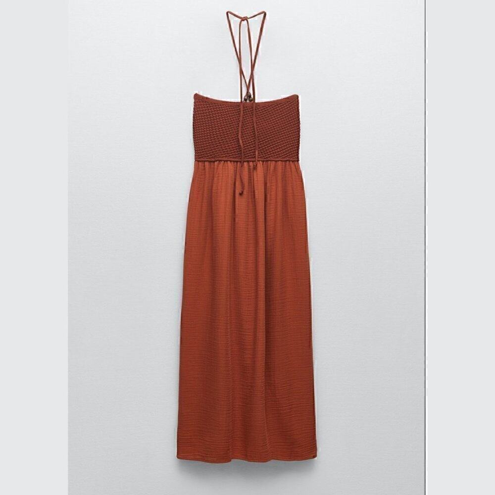 Zara NWT Rust Halter Cotton Midi Dress Boho Resort S - Picture 14 of 14